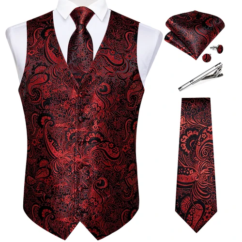 Nuevos chalecos de seda para hombre, vestido Formal, traje, chaleco, conjunto de corbata para boda, chaleco rojo burdeos satinado, chaqueta sin mangas, Top informal
