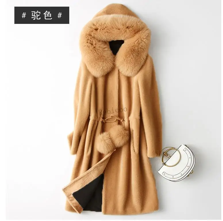 Parka de piel de mapache falsa para mujer, abrigo con cuello grande y forro de piel de conejo, gruesa y cálida, impermeable