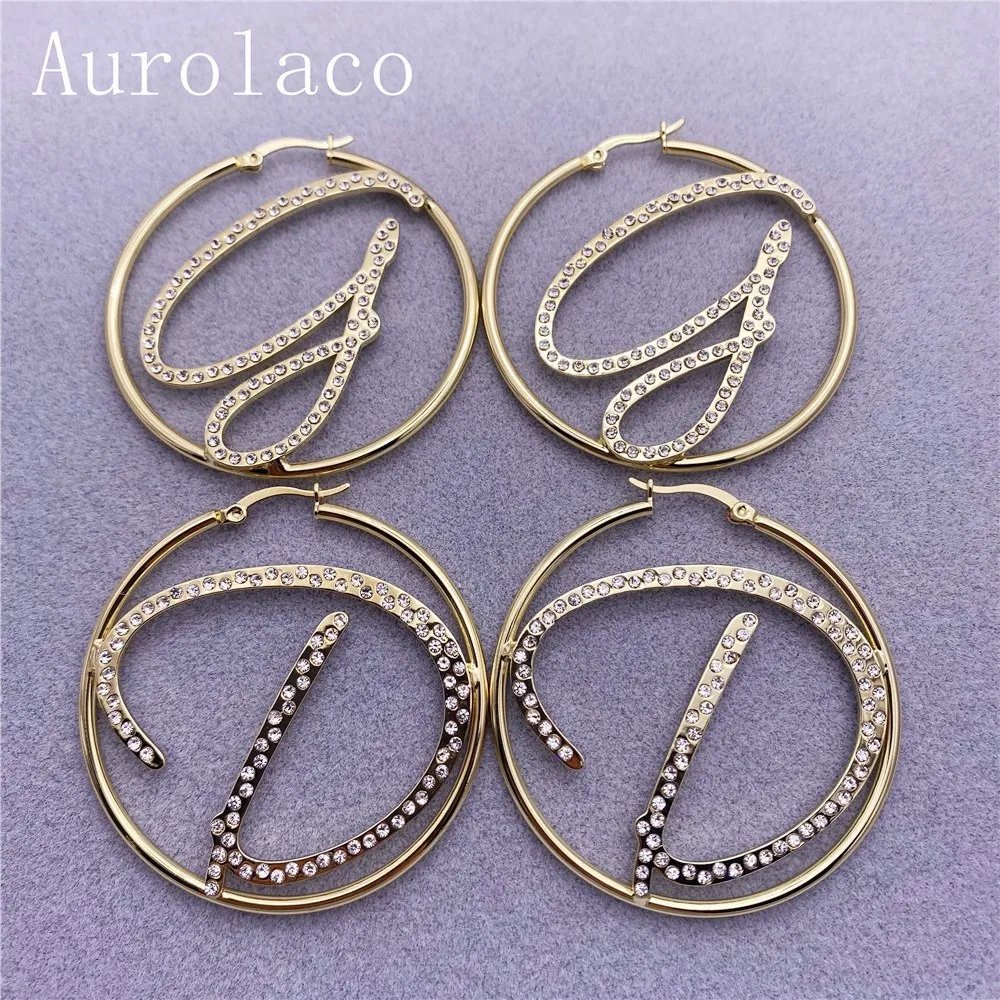 AurolaCo Nach Name Initialen Ohrring mit Diamant Benutzerdefinierte Bling Hoop Ohrring Persönlichkeit Schmuck für Frauen Jahrestag Beste Geschenk