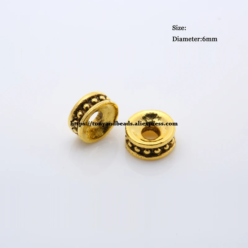 (50 Stück / Los!) Europäischer Spacer-Charm-Verbinder, Crimp-Endperlen aus Legierung in Antikgoldfarbe, geeignet für die Armbandherstellung. – Detail 8