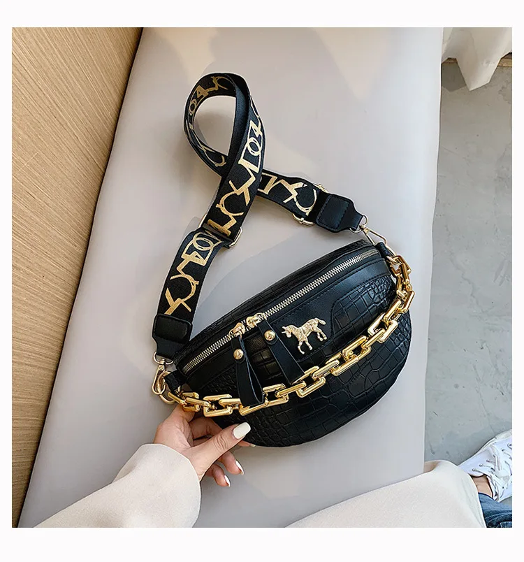 CGCBAG Retro Chain Women Chest Bag 2022 High Quality PU Leather Crossbody Bags Female Designe Messenger Bag Women Waist Bag