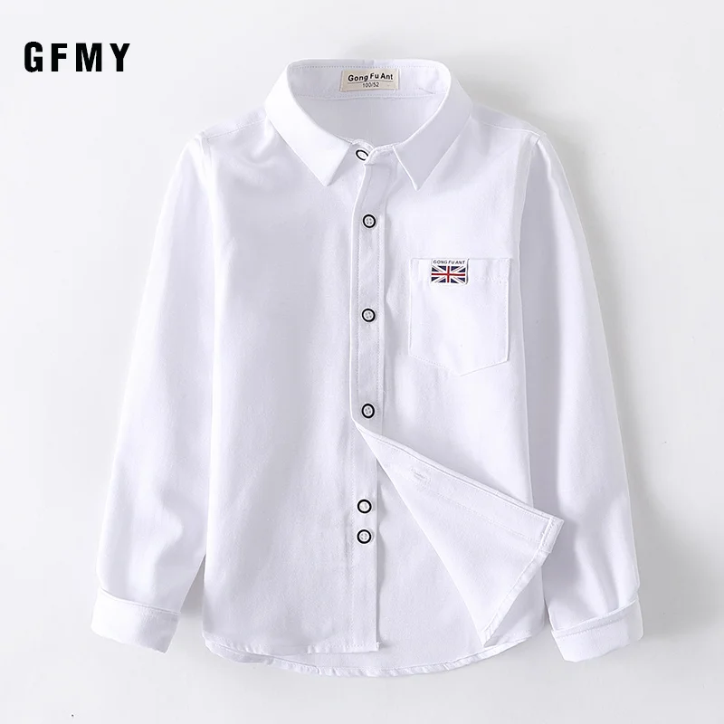 Gfmy 2020 Nieuwe Lente Herfst Oxford Textiel Volledige Mouw Effen Kleur Blauw Jongens Wit Shirt 3T-14T kid Casual School Kleding 801