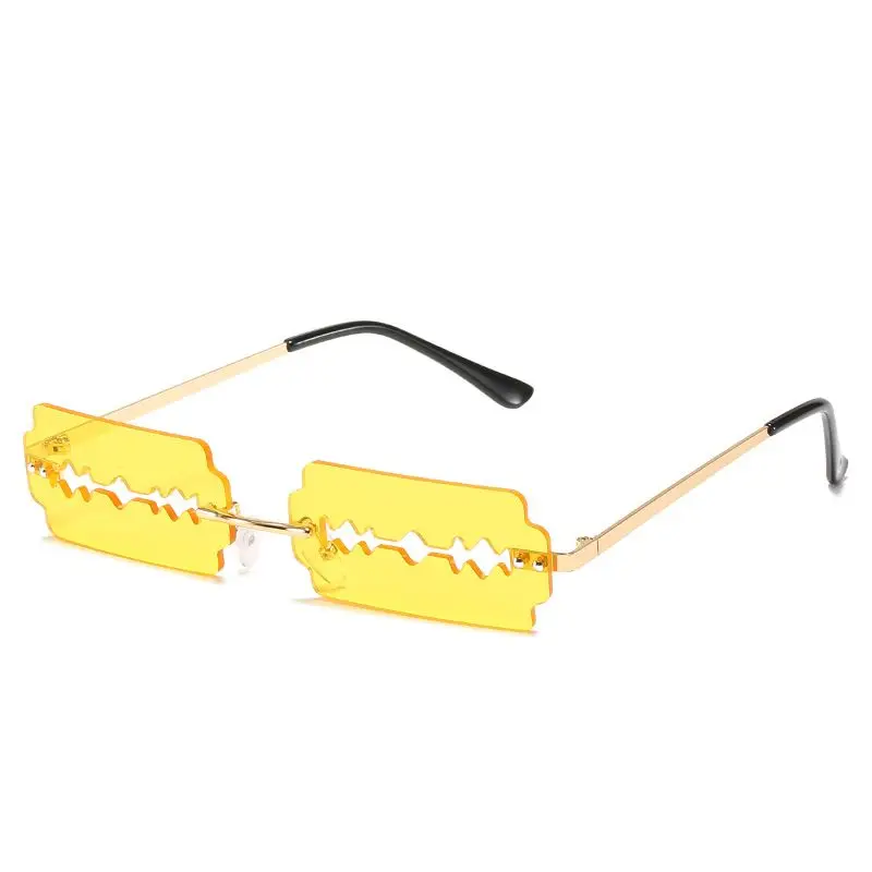 Rectangle Women's Sunglasses Unusual Glasses Personality Funny Spoof Razor Blade Yellow Men's Sunglasses Razor For Men