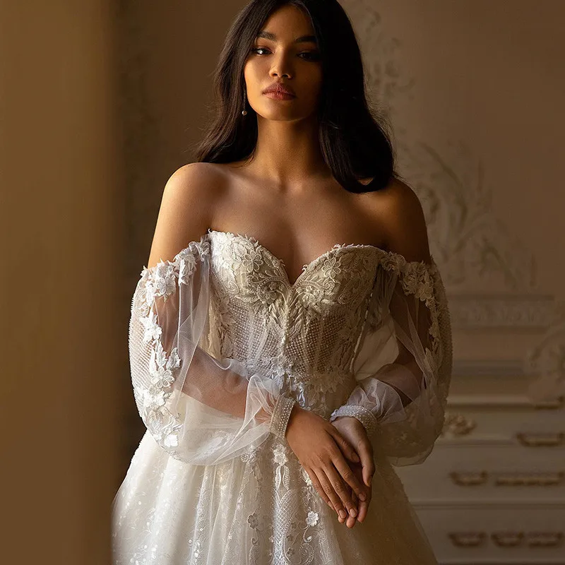 Vestidos de novia de lujo con purpurina brillante, vestido de novia de encaje de manga larga, Vestidos de novia Vintage, Vestidos de novia góticos