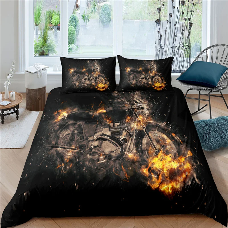 Luxury 3D Motocross Racing Printed Kids Bedding Set Comfortable Motorcycle Duvet Cover Pillowcase Home Living Queen/King Size