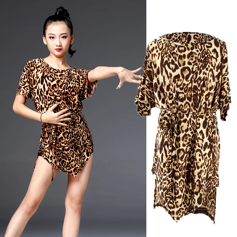 

Latin dance practice clothes girls children dance Leopard skirt suits dance clothes children's performance