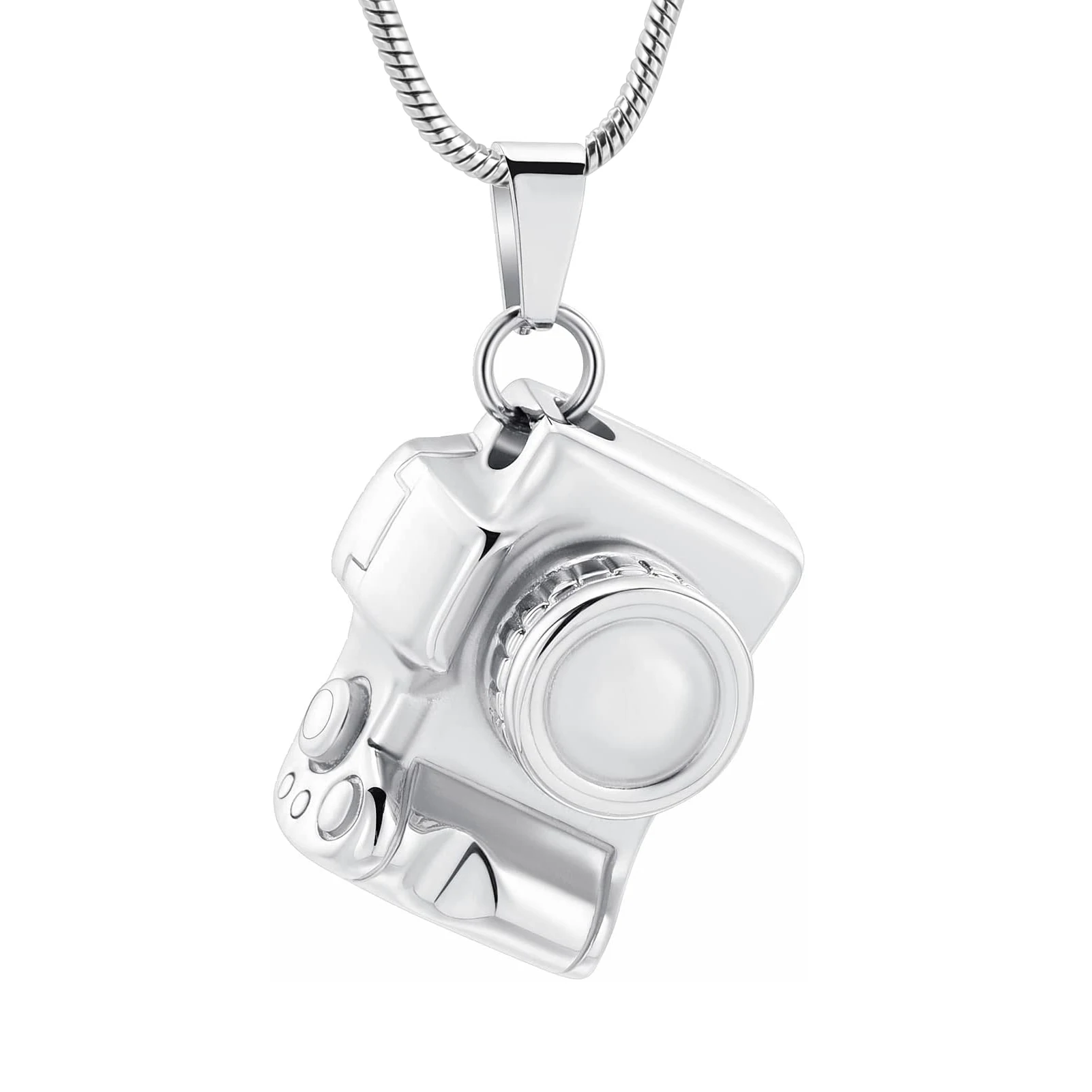 Cremation Memorial Jewelry Stainless Steel Mini Camera Urn Pendant Necklace for Ashes Photographer Ash Holder Keepsake Gift