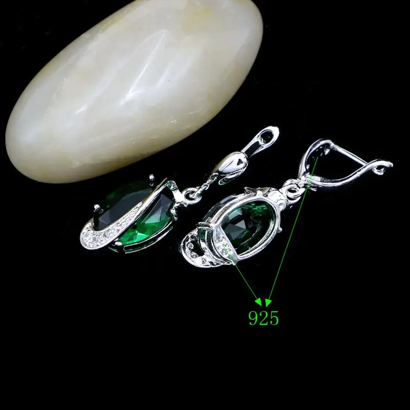 925 Silver Earrings Natural Green Cubic Zirconia White Crystal Classic Party Accessories For Women