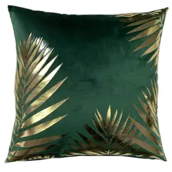 Modern Hot Selling Solid Super Soft Velvet Cushion Cover Square Throw Pillowcase Plant Leaves Beautiful Foil Printing Shiny Leaf