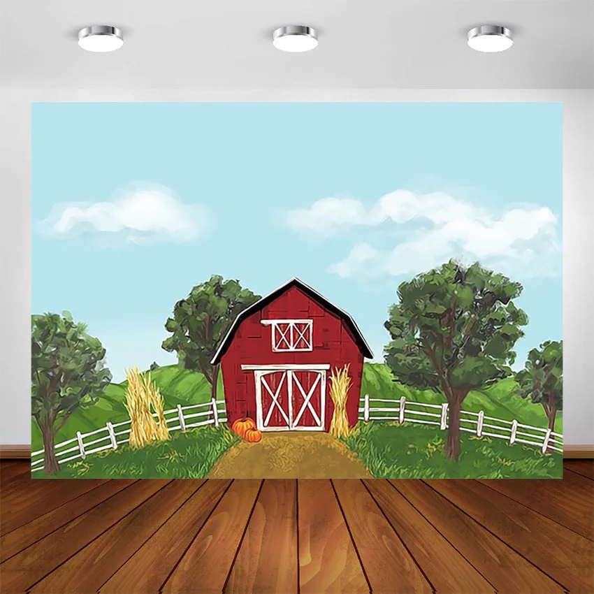 

Farm Birthday Party Decoration Backdrops for Photography Children Red Barn Farmer Background Photo Studio Props