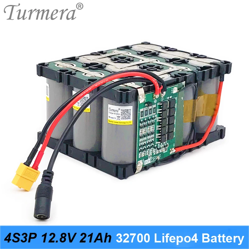 Turmera 12.8V 21Ah 4S3P 32700 Lifepo4 Battery Pack with 4S 40A Balanced BMS for Electric Boat and Uninterrupted Power Supply 12V