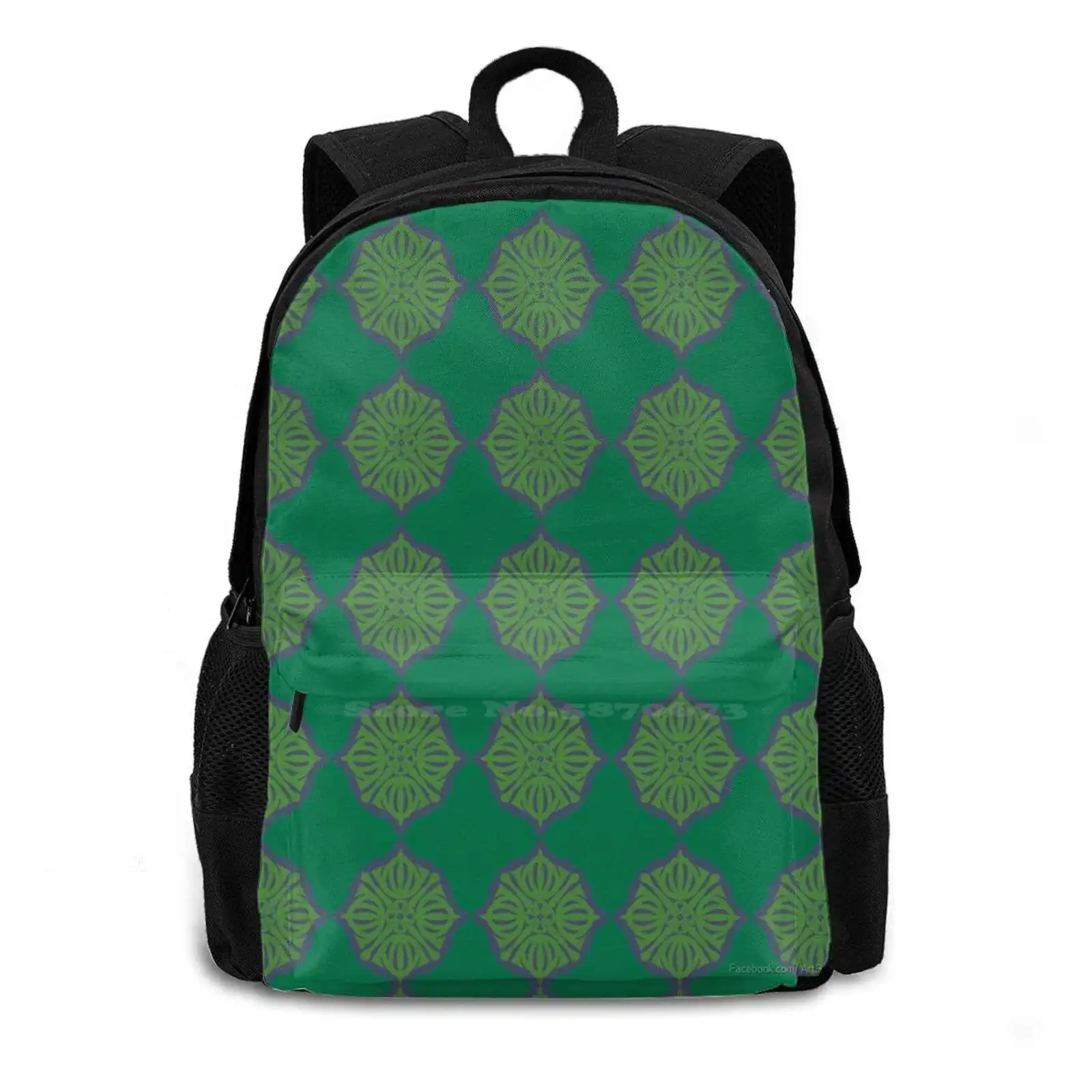 Lily Pad Runes Pattern Design Bag Student'S Backpack Lily Runes Arabian Nights Boho Chic Emerald Green Nature Patterns