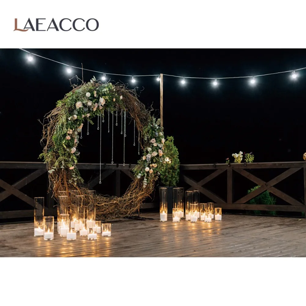 Laeacco Wedding Stage Backgrounds For Photography Photo Wall Wreath Solemn Declaration Candle Love Night Scenic Photo Backdrops