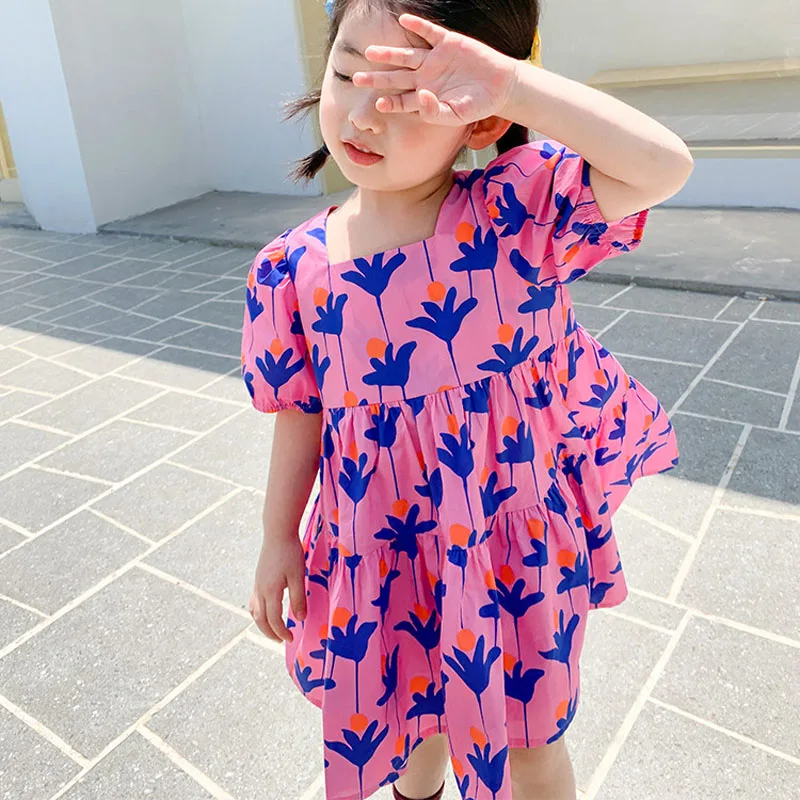 Summer Girls Dress Fashion Bright Bright Color Flower Dresses Big Large Loose Cute For Girls Dresss Baby Kids Children\'S Clothes