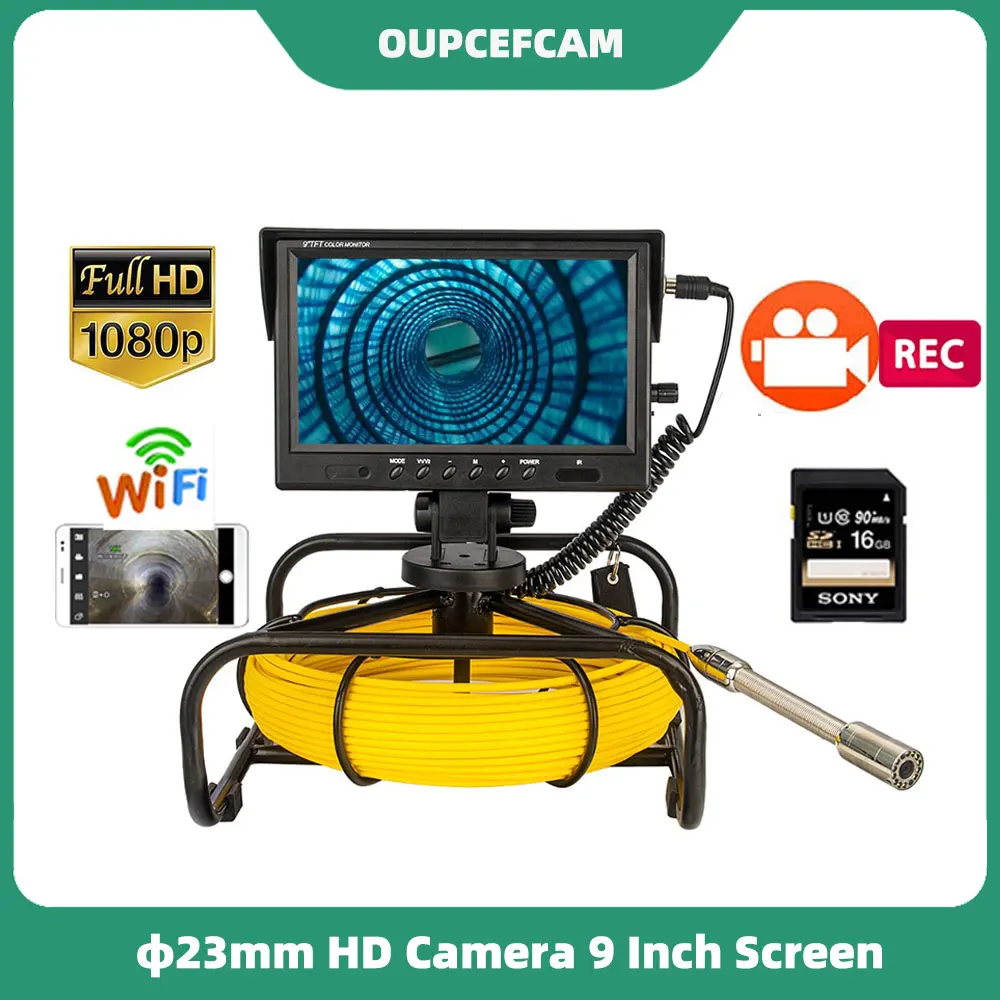 

9Inch HD Screen 23mm 1080P HD Camera Drain Sewer Pipe Inspection Endoscope System DVR 5mm Fiberglass Cable WIif Hotsport WP9604A