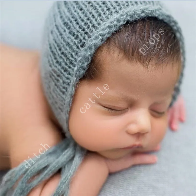 Hand Knit Mohair Bonnet para o Bebê, Artesanato Fotografia Prop Fotografia para Baby Shower, Presente