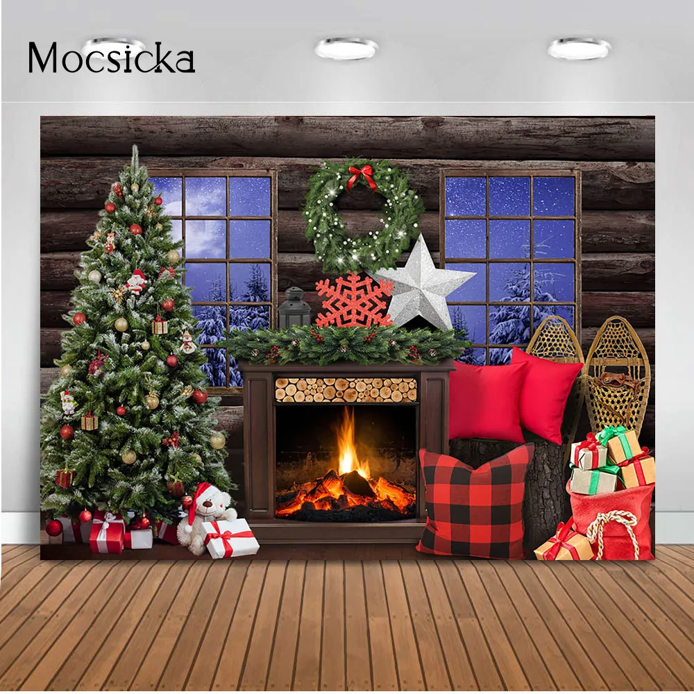 Retro Wood Board Fireplace Backdrop for Photography Christmas Living Room House Photo Background Prop for Children Kids Portrait