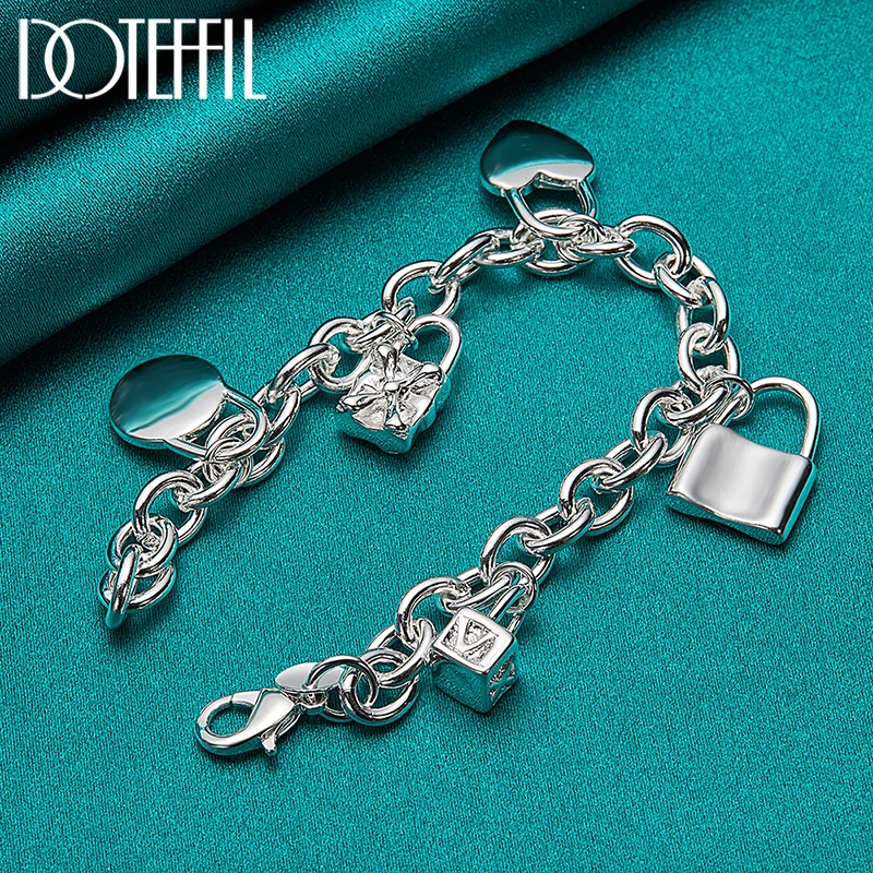 

DOTEFFIL 925 Sterling Silver Bracelet Heart / Circle / Square Lock Bracelets Bangles For Woman Man Fashion Charm Wedding Jewelry