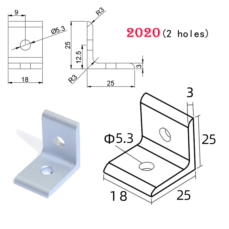 10Pcs 2020 2 Hole 90 Degree Vertical Corner Piece Conversion Connecting Piece 3030 3060 4040Profile Corner Piece Corner Code CNC