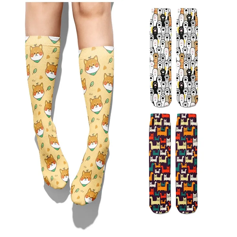 Cute Shiba Inu Printed Women Socks Fashion Funny Cats Dogs Animals Long Socks Unisex Casual Harajuku Cotton Comfortable Sokken