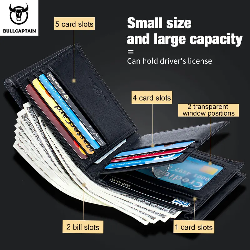 BULLCAPTAIN Genuine Leather Wallet Male Brand Designer Business Wallet Multi-function Storage Purse Rfid Card Package Wallet Men