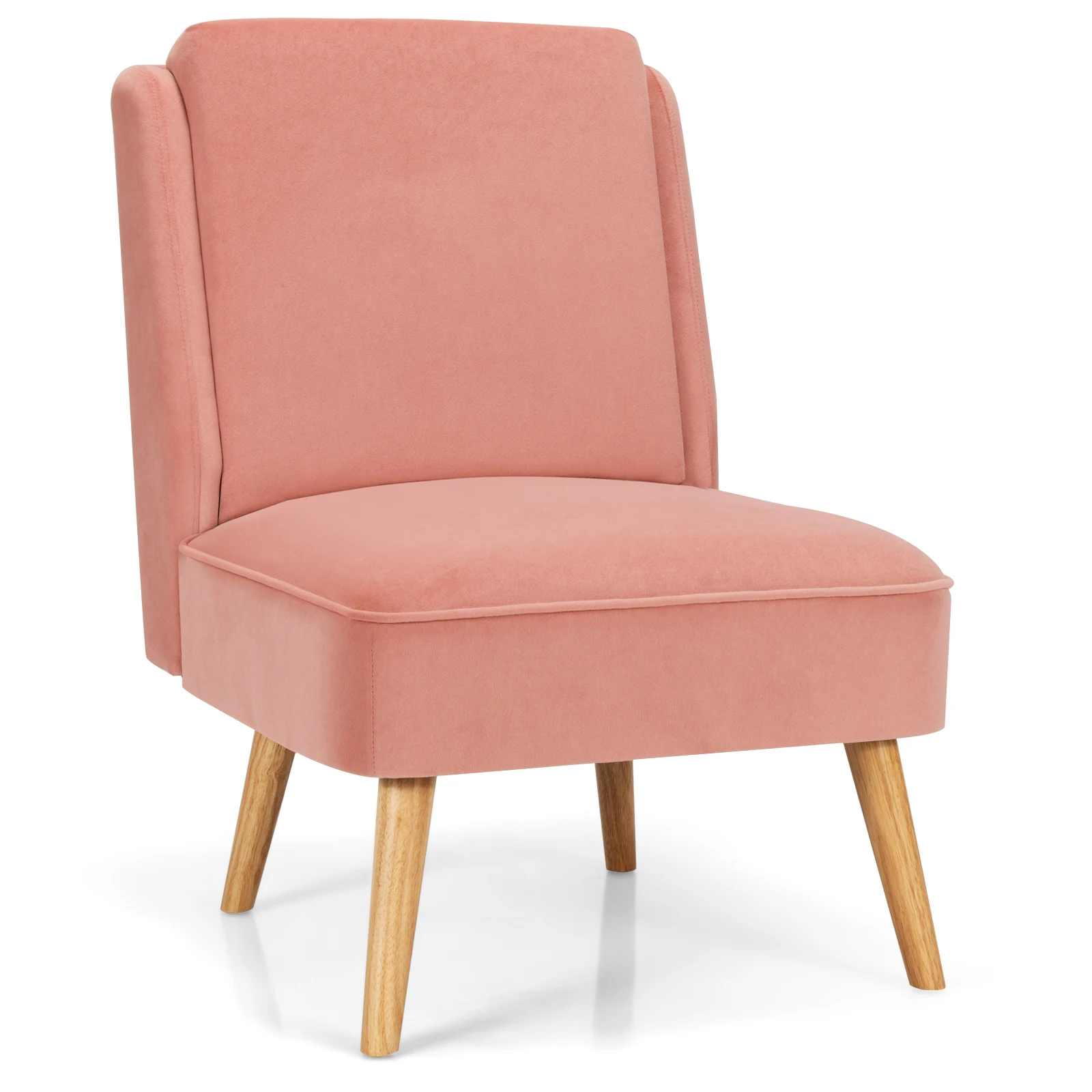 Giantex Armless Accent Chair Velvet Living Room Chair w/ Rubber Wood Legs Pink