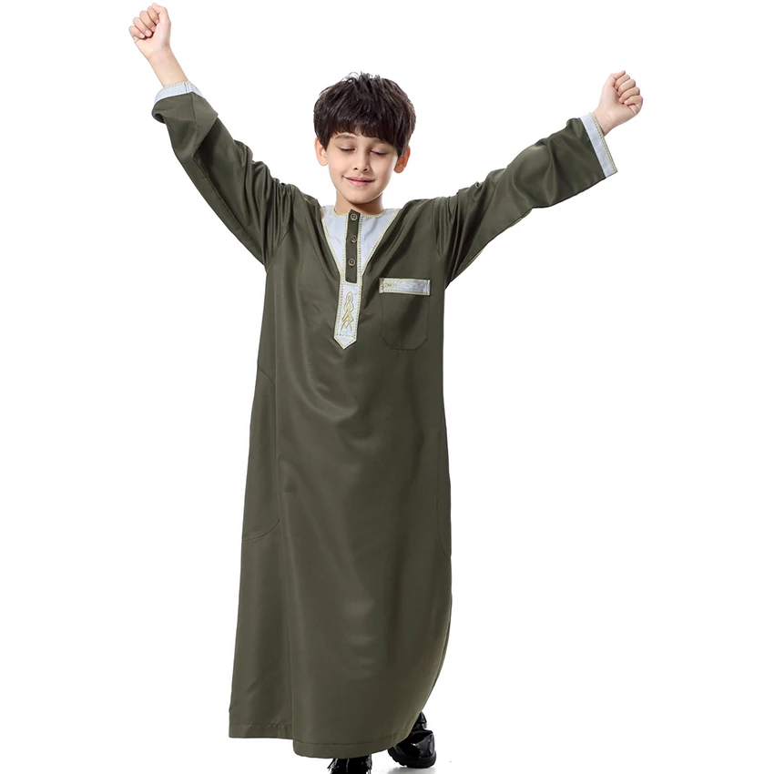 Muçulmano robe para crianças adolescentes abaya islâmico roupas homem arábia saudita manga cheia paquistão thobe ramadan kurta