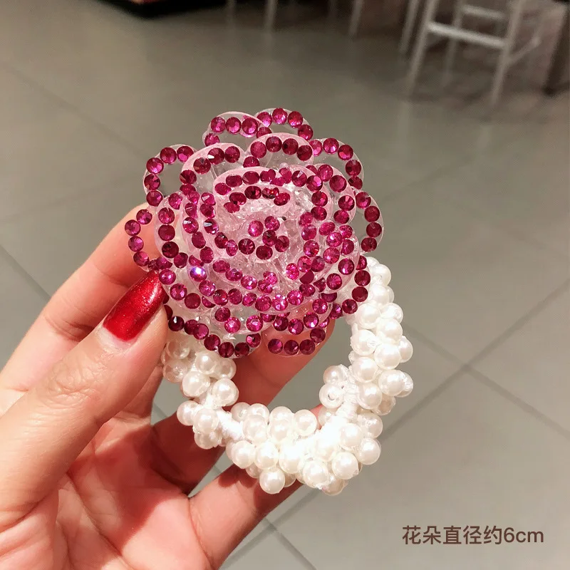 Elegant Large Bow Elastic Hair Bands Fabric Scrunchies Crystal Butterfly Women Hair Wedding Jewelry Rhinestone Flower Headbands