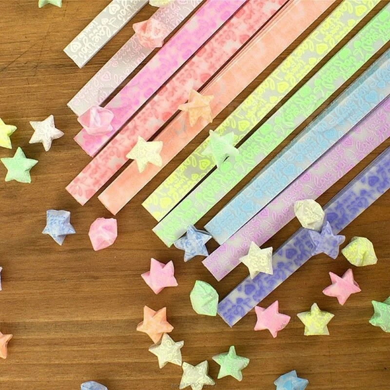 Brilho no escuro sorte estrela dobrável plástico tira papel "eu te amo" design
