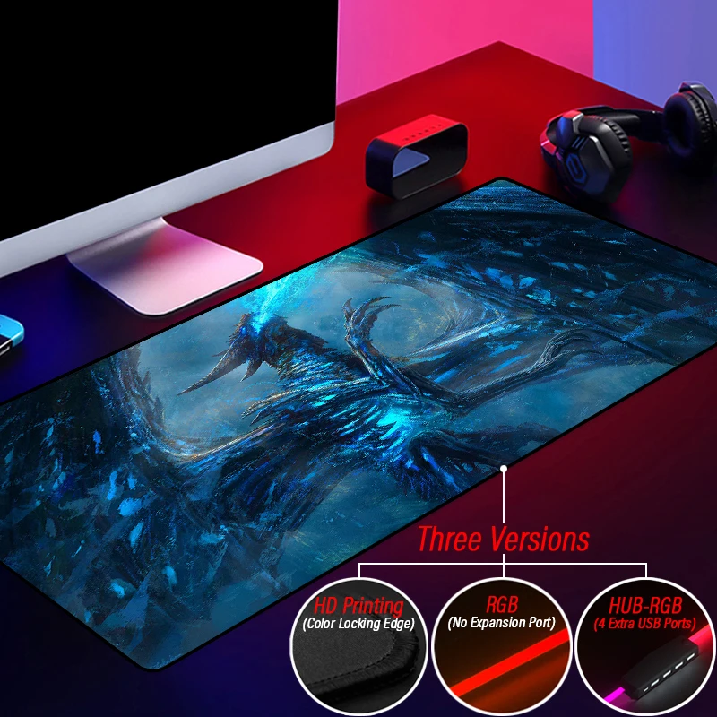 Imagem -03 - Criativo Wow Personalizado Brilhante Jogo Mouse Pad Mundo de Warcraft Led Illidan Arthas Bloqueio Borda Backlit Esteira com Hub Porta Usb