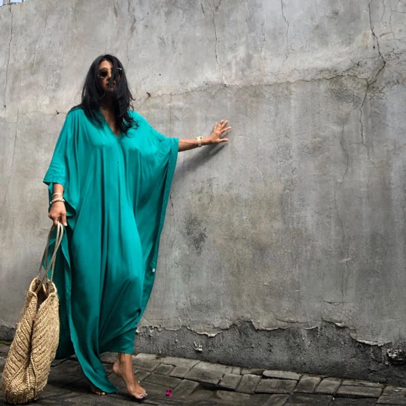 Klein Blue Kaftan Oversized Pure Colore Maxi-Dress Avant-Garde Simple Loose Robe Tunic Minimalism Design Caftan Timeless Dress