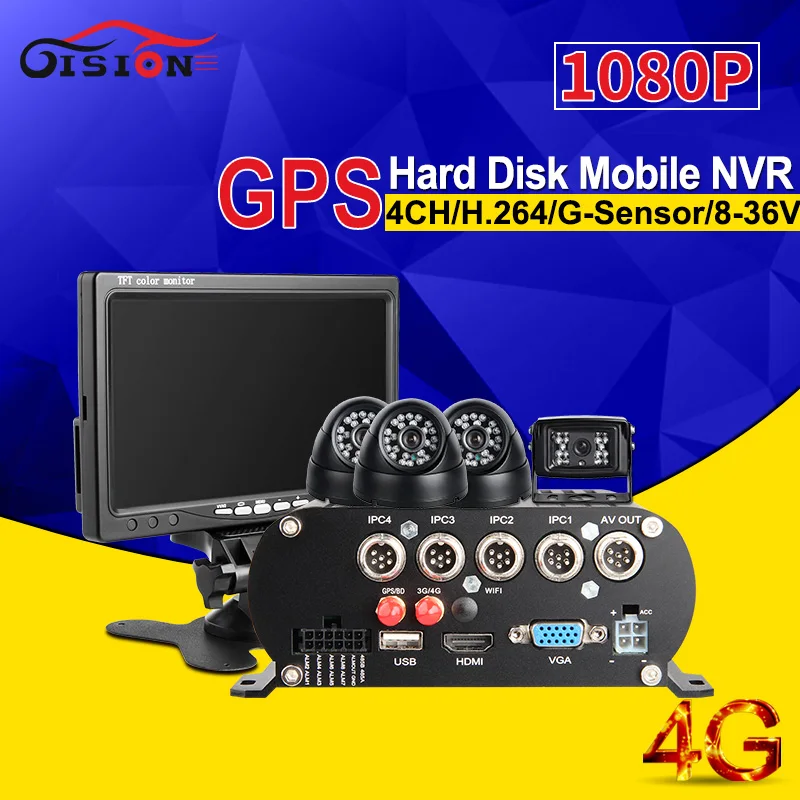 

Цифровой HD 1080P 4CH 4G GPS пульт дистанционного мониторинга мобильный сетевой видеорегистратор + 4 IP-камеры + 7-дюймовый автомобильный монитор