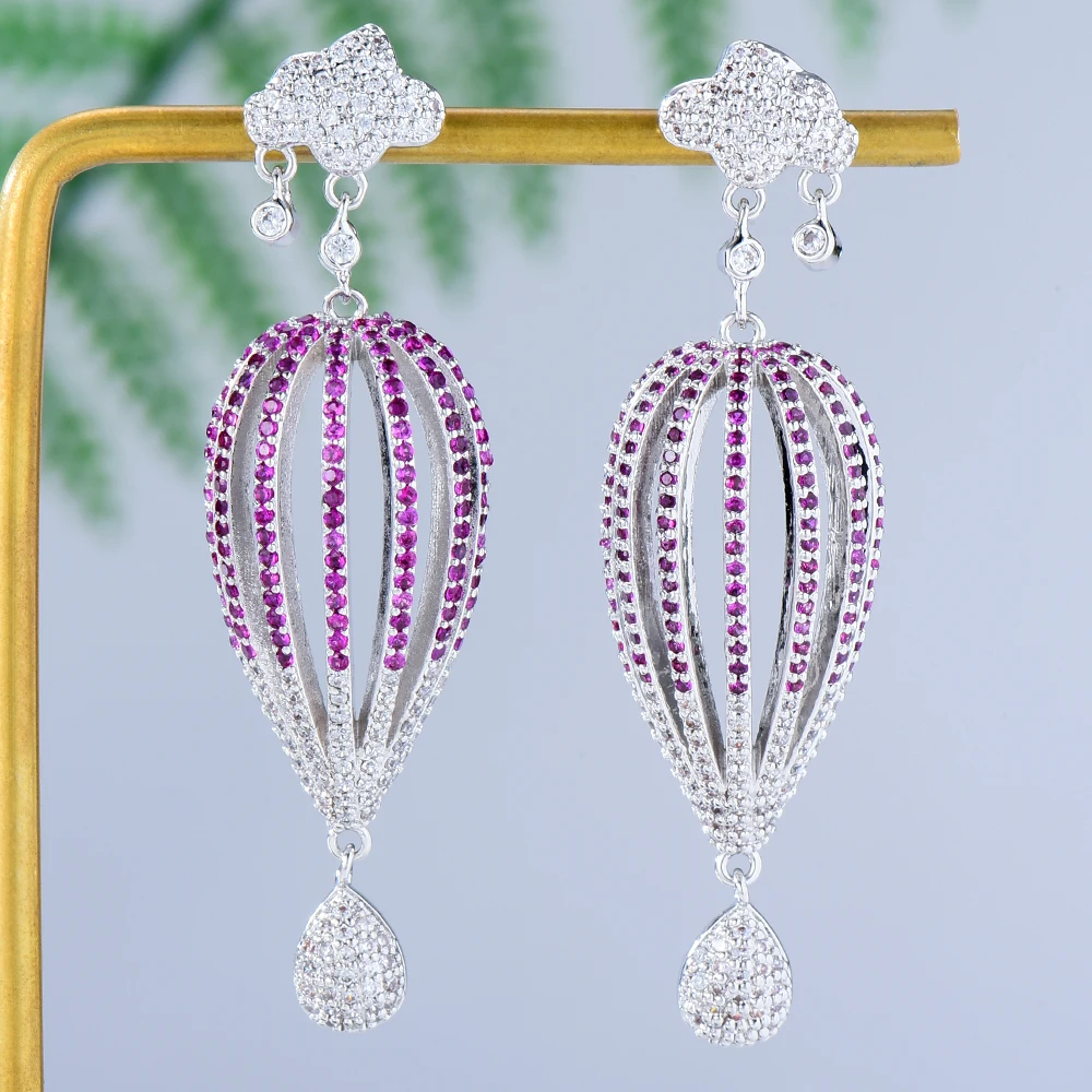 

GODKI Ruby Trendy Hot Air Balloon Shape Earrings For Women Wedding Party Indian Dubai Bridal Jewelry boucle d'oreille femme Gift