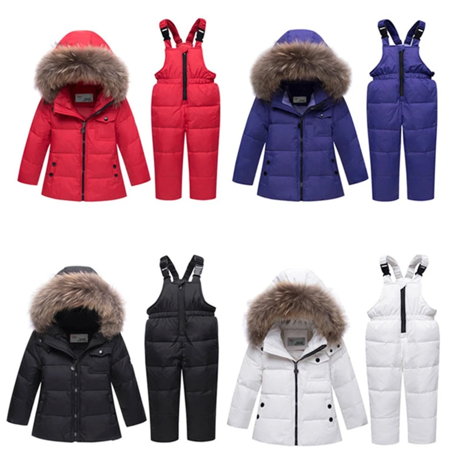 Children Duck Down Ski Suit Boy Girl Hooded Warm Down Jacket Thermal Skiing Snowboarding Suit Outerwear Kids Winter Clothes