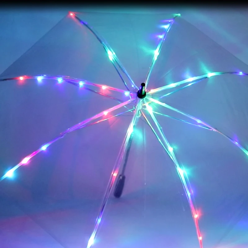 2pcs/lot Rainbow color Umbrella LED Luminous Transparent Umbrella With Flashlight Flash light Torch stage show belly dance prop