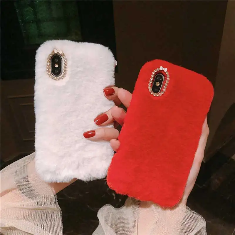 Luxury Fluffy Furry Plush Fur Phone Case for iPhone 13 12 11 Pro Max XR XS Max X 6 6s 7 8 Plus Silicone Covers for Women gift