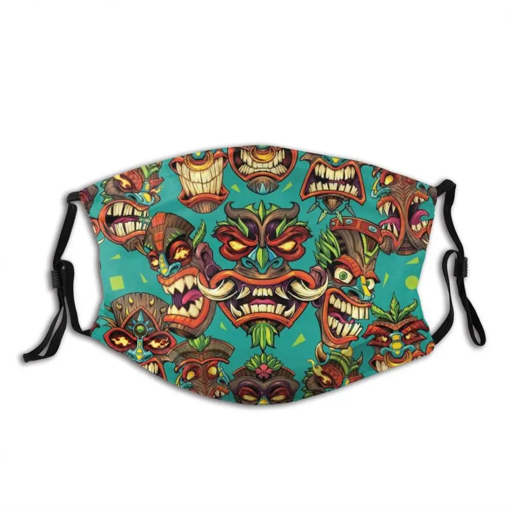

Tiki Head Repeating Pattern Funny Print Reusable Pm2.5 Filter Face Mask Licensing Tiki Beach Resort Pattern Repeat Hawaiian