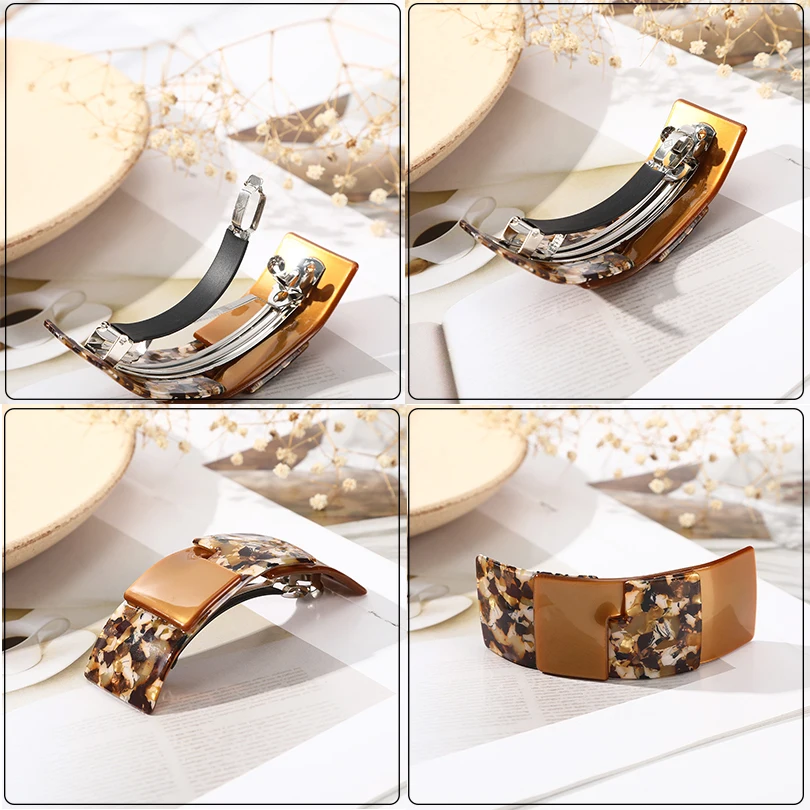 Elegant Acetate Resin Arc Spring Clip Vintage Tortoiseshell Hair Clip Women Rectangle Geometric Design Hairpin Ponytail Hairgrip