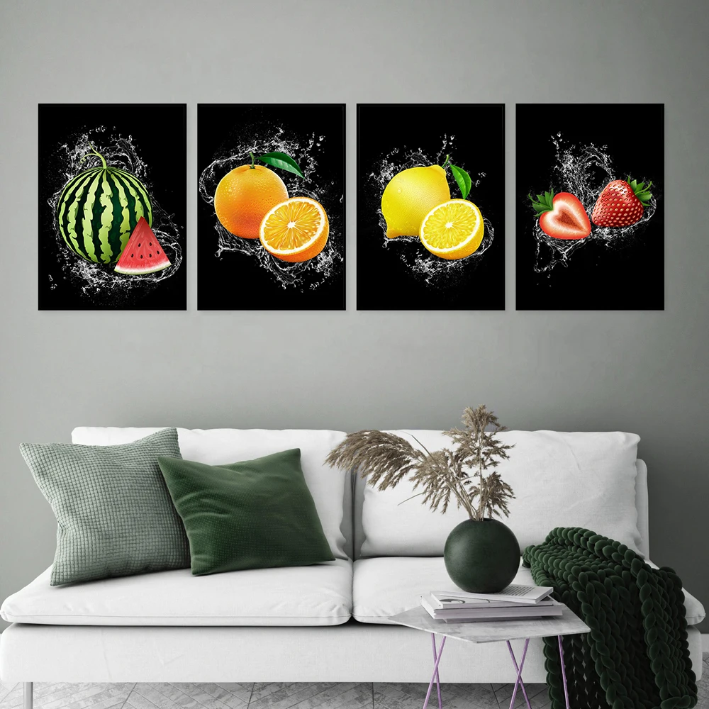 

Modern Canvas Art Fruit Strawberries Lemon Orange Pineapple Posters Print Painting Kitchen Dining Room Home Decor Wall Pictures