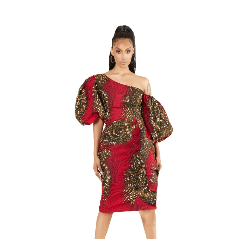 

Sexy Off-Shoulder African Dress Women African Clothes Traditional African Floral Print Bodycon Dress Party African Dresses Women