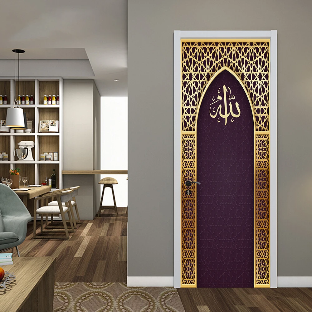 Arabic Style Religious Door frame Papier Peint Mural 3D Home Decor Living Room Door Wall Stickers Peel & Sticker Vinly Wallpaper