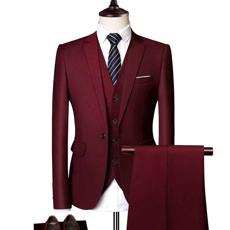 

New Formal Business Wedding 3 Pieces Suit One-Buckle Dress Men Suit Set Mens Office Suits Slim Groom Tuxedos Jacket+Pants+Vest