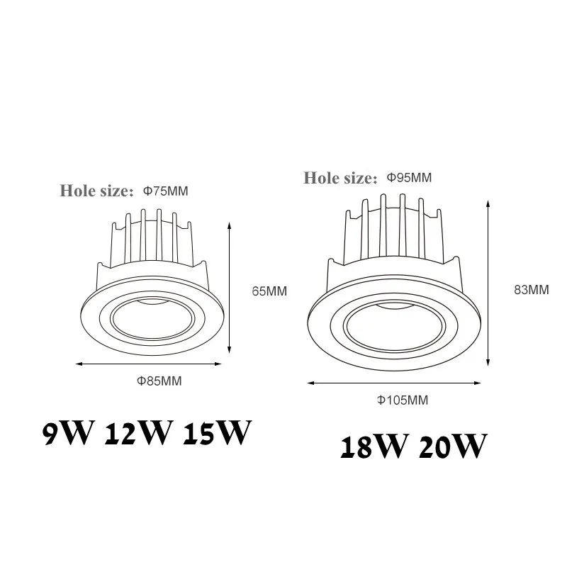 ไฟดาวน์ไลท์ LED แบบฝัง ปรับมุมได้ ป้องกันแสงสะท้อน 9W 12W 15W 18W 24W 110V 220V สำหรับติดเพดาน ห้องครัว ห้องนั่งเล่น ในอาคาร