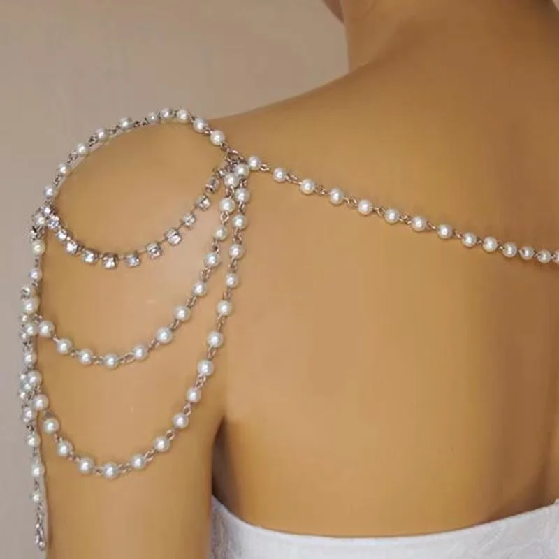 Vingate Imitation Pearl Shoulder Chain Jewelry Luxury Hand-Beaded Body Chain Women\'s Wedding pearl Shawl Accessories Necklace