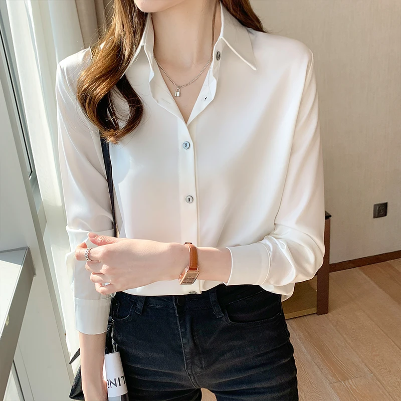 Blusas Blouses Femme Long Sleeve Green White Blouse Women Tops Blouse Women Blusas Mujer De Moda 2024 Chiffon Blouse Shirt E678