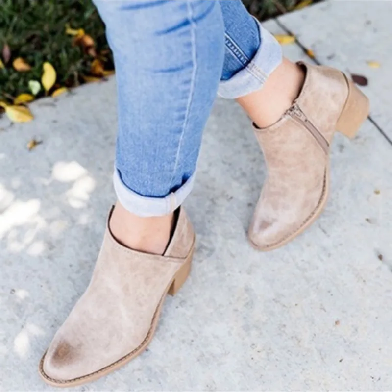 Autumn Women Shoes Retro High Heel Ankle Boots Female Block Mid Heels Casual Botas Mujer Booties Feminina Plus Size 2020