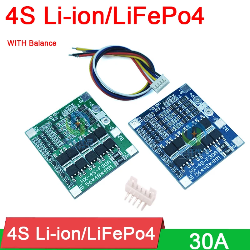 4S 30A W Balance 12.8V 14.4V LiFePo4 or 14.8V/ 16.8V Li-ion lithium Battery Protection Board Cell PackS PCB BMS