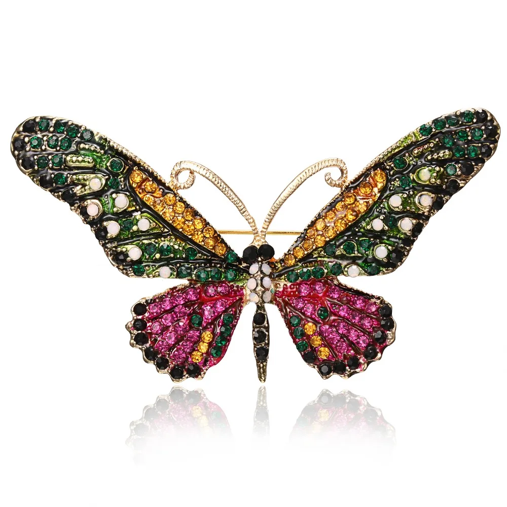Vintage Bunte Schmetterling Broschen Kristall Strass Metall Emaille Pins Fliegen Insekt Tier Brosche Kleidung Schmuck Geschenke – Detail 18
