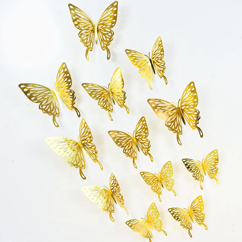 12Pcs 3D Hollow Butterfly Wall Sticker DIY Art Kids Room Home Wall Decals Wedding Birthday Party Butterfly Decoration Fridge