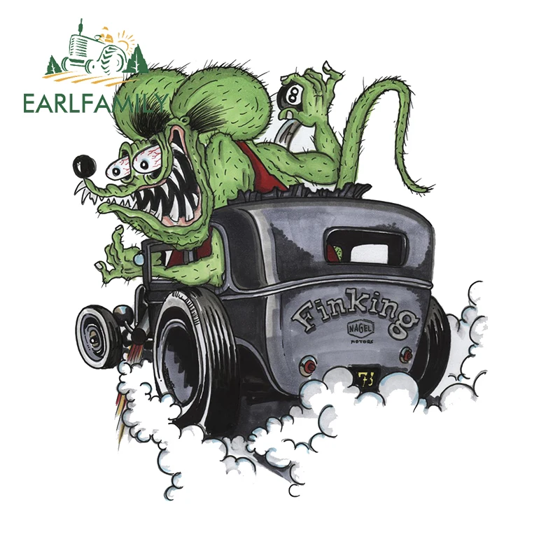 EARLFAMILY 13cm x 12.3cm for Rat Fink Camper Car Sticker Funny Motorcycle Bumper Decals Occlusion Scratch Scratch-Proof Decor